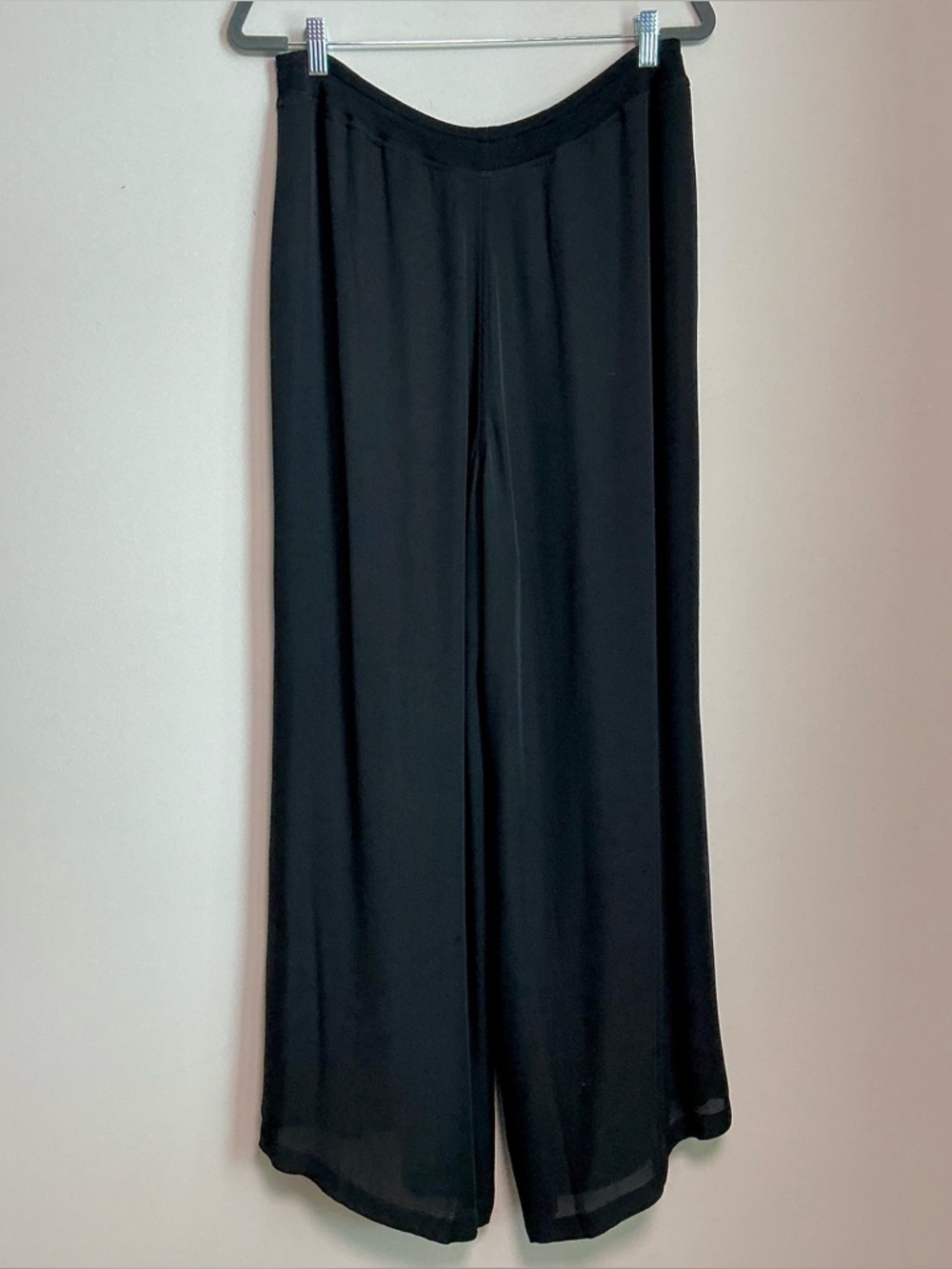 Spiegel Black Silk Wide Leg Palazzo Pants Elastic Waist Women’s Large - Picture 2 of 4